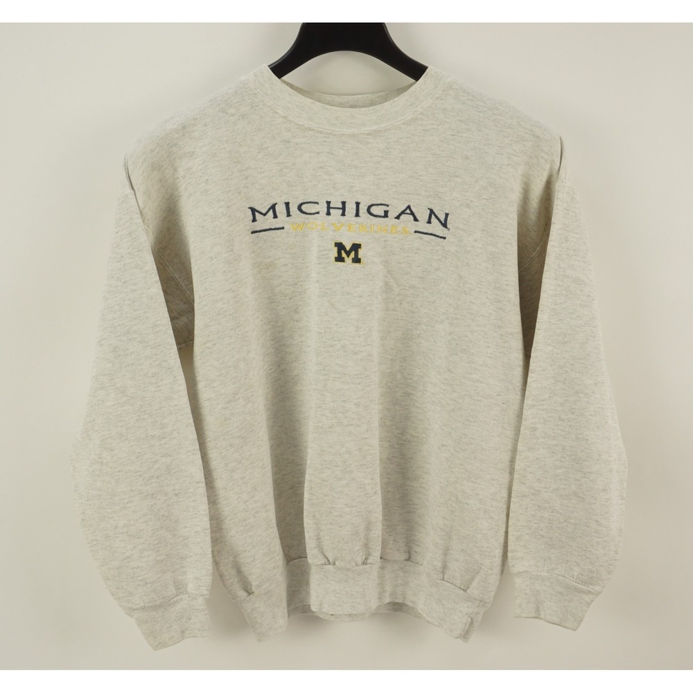 Vintage Michigan Wolverines College Football Sweatshirt Womens Medium Ivory Gray